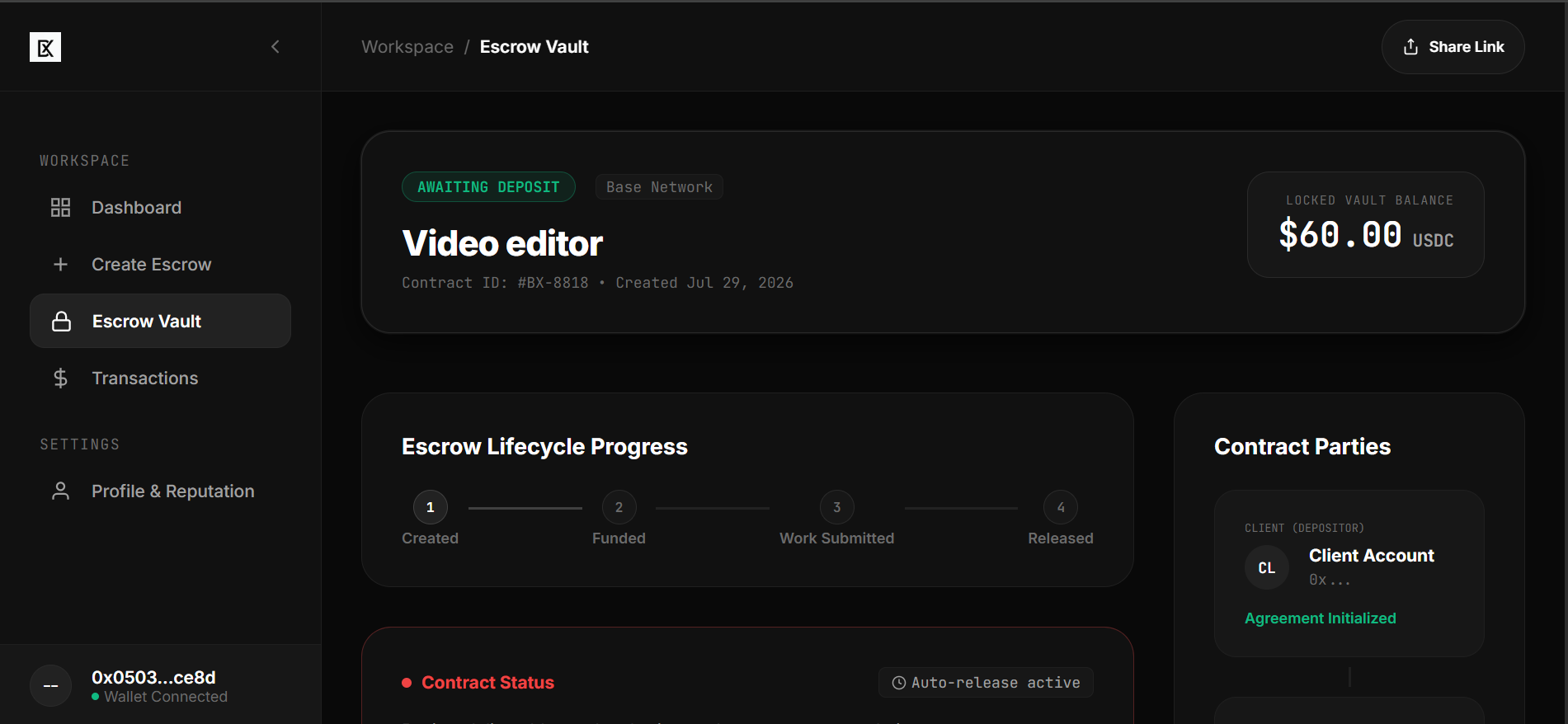 Baxis Escrow Vault UI
